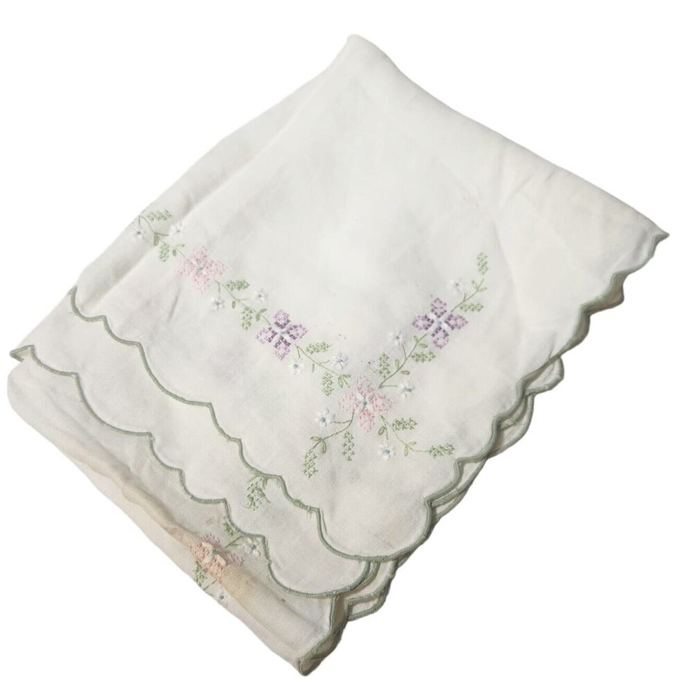 VTG 1960's 40" TABLE RUNNER FLORAL EMBROIDERED CROSS STITCH DRESSER SCARF ESTATE